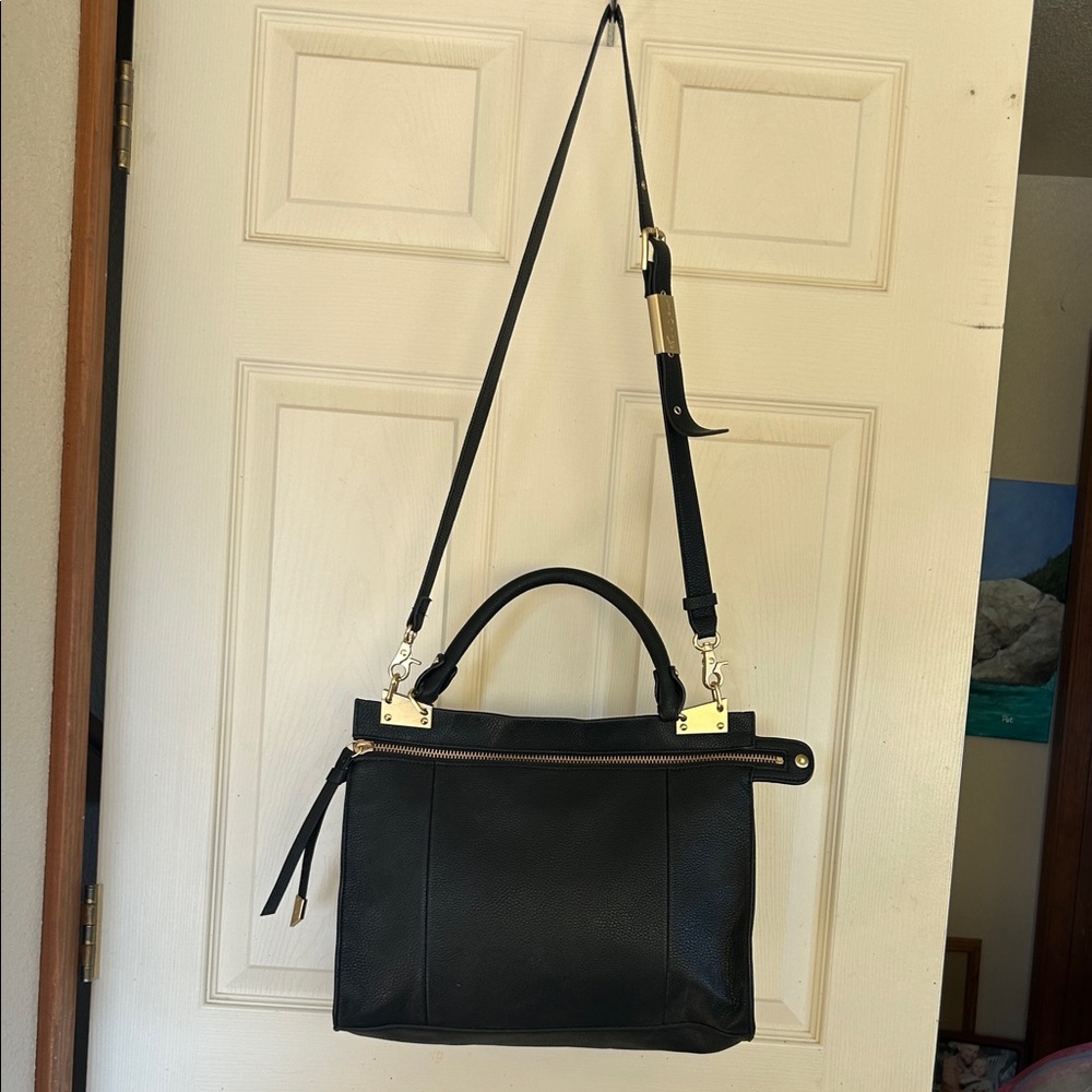 Foley + Corinna Black Faux Leather Bag briefcase with Gold Accents - Picture 3 of 16